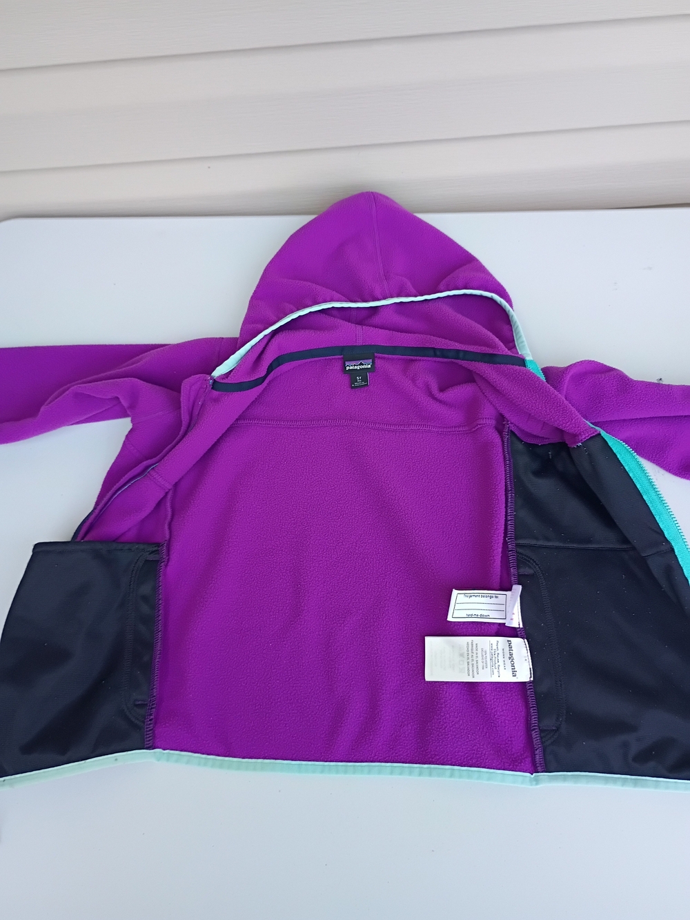Patagonia micro D Snap-t Purple Hooded Fleece Jacket Girls Size 5t - Picture 10 of 10